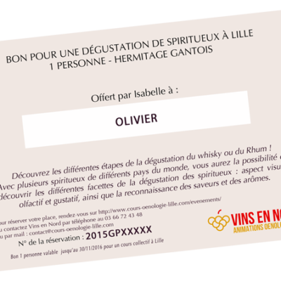 Chèque cadeau dégustation Spiritueux